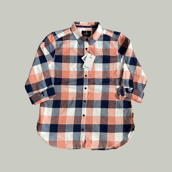 NWT Wind River Peach Plaid Flannel Button Front Shirt - Picture 2 of 7